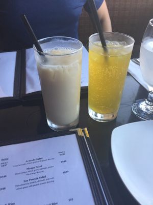 Milk tea and passion fruit soda  at Zhu's Vegan Kitchen in Arlington