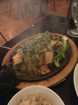 Sizzling tofu teriyaki! at Zhu's Vegan Kitchen in Arlington
