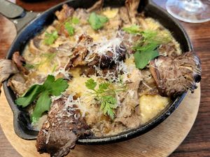 Mushroom and Roasted Red Grit Skillet at The Restaurant at Patowmack Farm in Lovettsville