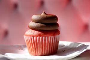 strawberry and chocolate vegan cupcake  at Sweet Bakery in Boston