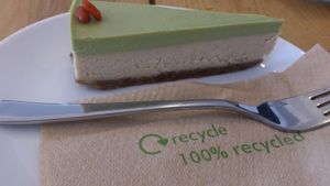 Vegan Matcha Cake at Schondorf Bio Cafe in Bratislava