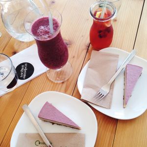 cake smoothie and lemonade at Schondorf Bio Cafe in Bratislava