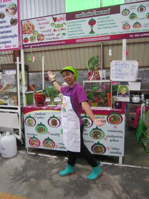 Lively owner and chef Nam at Nam Mangosteen Thailand  in Ranong