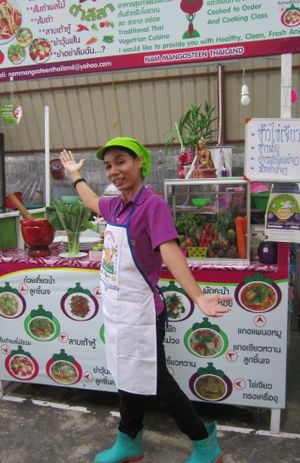 Bubbly owner and chef Nam at Nam Mangosteen Thailand  in Ranong