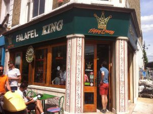 View from outside at Falafel King in West London