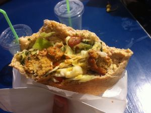 I couldn't resist trying it before taking a picture! at Falafel King in West London