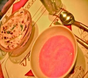 watermelon soup photo by fat gay vegan at Veg World India in Barcelona