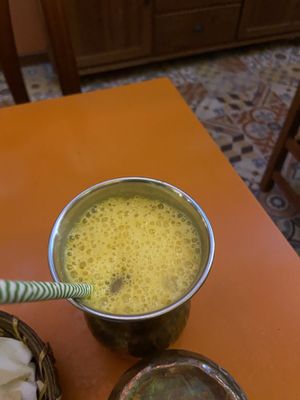 Mango lassi 🥭  at Veg World India in Barcelona