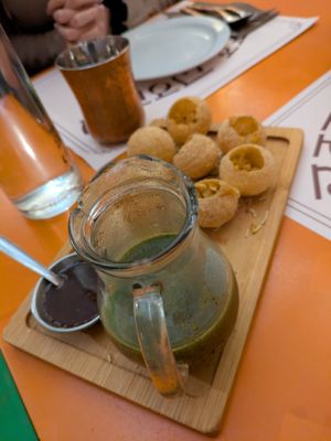 Pani puri at Veg World India in Barcelona
