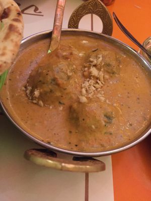 spinach “meatballs" at Veg World India in Barcelona