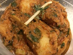 Bombay potatoes  at Veg World India in Barcelona