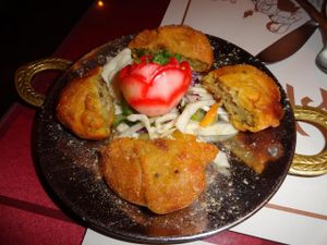 Vegan bhajis at Veg World India in Barcelona