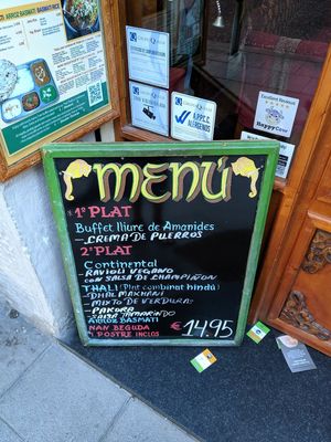 Menu of the day at Veg World India in Barcelona