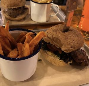 Hail Seitan Burger with Sweet Potato Fries at BrewDog in Manchester