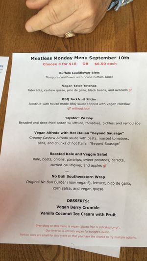 Sept 10, 2018 - Vegan Menu at Firefly in Charlottesville