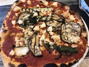 Pizza with vegan cheese at Ostia Che Pizza in Rome