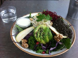 Wonderfully presented salad - who wouldn't want to eat this  at Open New Doors in Gothenburg