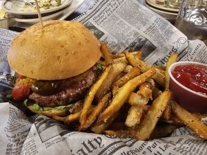 Beyond burger with fries at MoonShadow in Mchenry