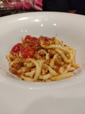 Pici ai pomodorini e mollica at 100% Bio in Rome