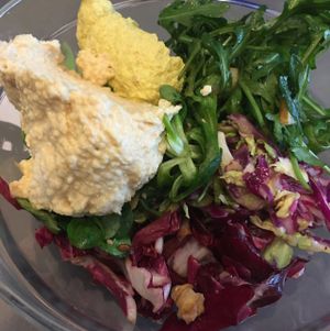 Selection of salads, hummus and tofu spread at 100% Bio in Rome