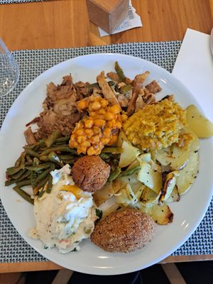 Good seitan and tempeh and potato salad at 100% Bio in Rome