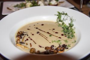 Soup of Jerusalem artichoke (vegan) at Herzenslust in Saarbrucken
