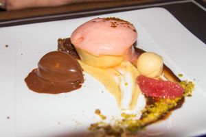 Dessert with chocolate and blood orange (vegan) at Herzenslust in Saarbrucken