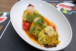 Rice balls filled with plums and walnuts (vegan) at Herzenslust in Saarbrucken