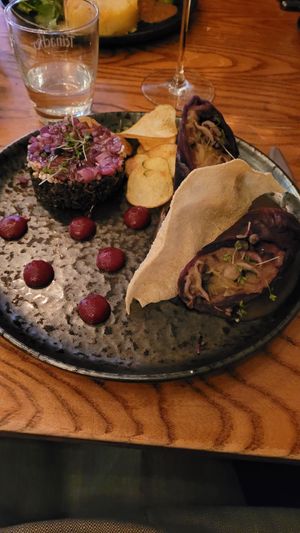 Red cabbage stuffed with shitake mushrooms and potatoes, warm lentil salad, Marsala sauce at Herzenslust in Saarbrucken