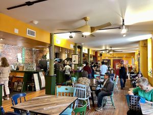 Fun, bright, indoor space to eat in    at Life Alive Organic Cafe in Lowell