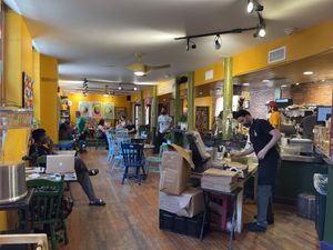 Casual vibe, but gets busy and loud. Patio tables out front.  at Life Alive Organic Cafe in Lowell