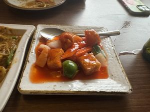 Sweet and sour tofu  at Peaches Restaurant in Newcastle-under-lyme