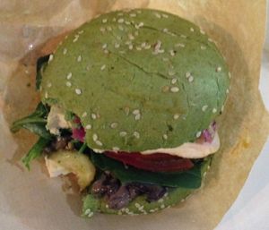 Green13 - spinach bun with grilled tofu, mushrooms and much more! at Green 13 - Besarabsky Market in Kyiv