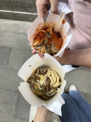 Top: Napoletana with mushrooms and garlic powder. // Bottom: Calabrese with mushrooms.  at Dal Moro's Fresh Pasta To Go in Venice