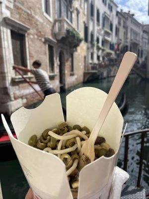 Garlic sauce with extra mushrooms and olives   at Dal Moro's Fresh Pasta To Go in Venice