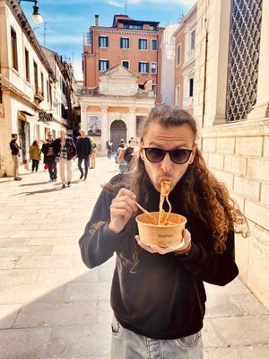 Chowin down   at Dal Moro's Fresh Pasta To Go in Venice