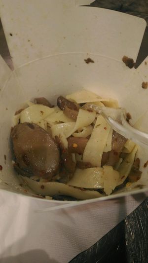 Pasta with garlic and mushrooms at Dal Moro's Fresh Pasta To Go in Venice