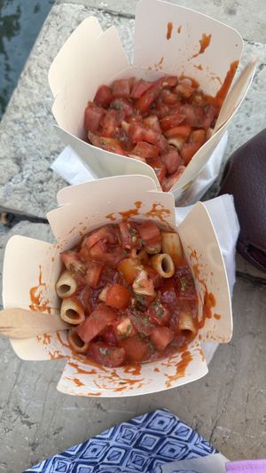 Tomato and basil with extra garlic   at Dal Moro's Fresh Pasta To Go in Venice