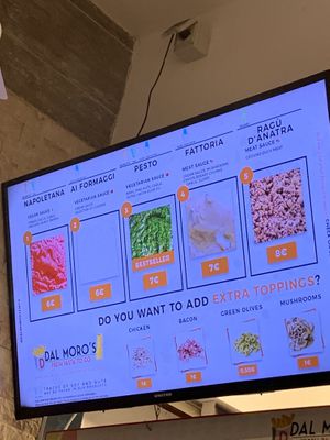 Pasta sauce choices one vegan  at Dal Moro's Fresh Pasta To Go in Venice