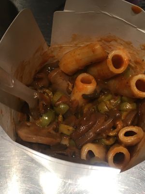 Rigatoni with Neapolitan sauce, olives and mushrooms  at Dal Moro's Fresh Pasta To Go in Venice