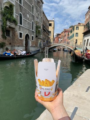 We were sitting here to eat  at Dal Moro's Fresh Pasta To Go in Venice