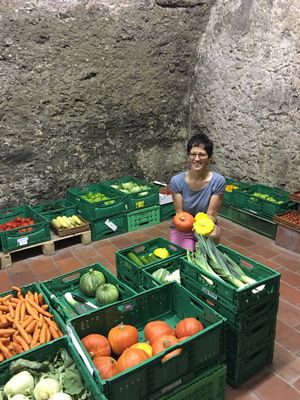 Gabi - the owner of biochi showed me around in here organic shop. All the vegetable and fruit is stored in a natural cellar underneath the shop. so they do not even need a energy-wasting cooling system. at Biochi in Schladming