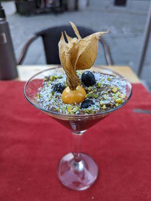 Vegan chocolate mousse at Aubergine in Bucharest