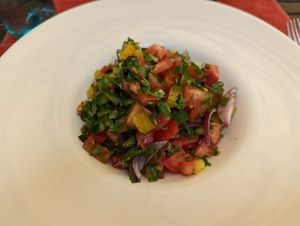 Mediterranean salad at Aubergine in Bucharest