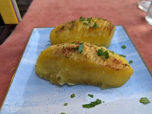 Oven-roasted potatoes with nutmeg at Aubergine in Bucharest