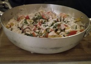 Eggplant with hummus, veggies, parsley and vegan cream at Aubergine in Bucharest