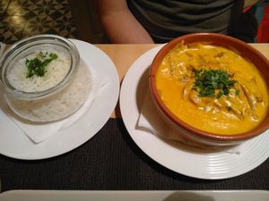 Oyster mushrooms and rice at Aubergine in Bucharest