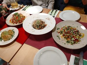 Three different dishes at Aubergine in Bucharest