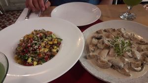 Lentil salad and mushrooms at Aubergine in Bucharest