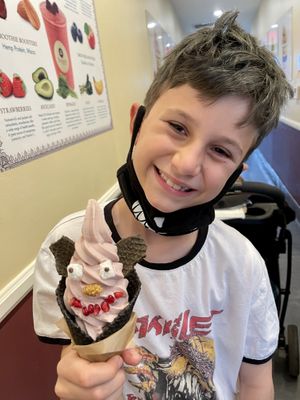 Mini strawberry monster cone  at Yoga-urt in Glendale